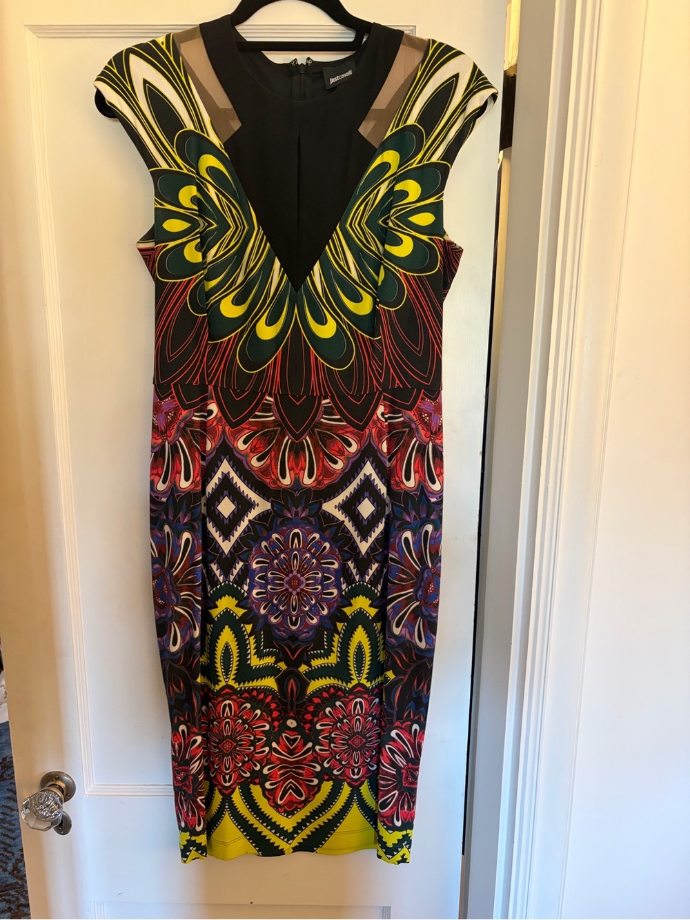 Just Cavalli Bold Multicolor Geometric Sheath Dress altered to 44 or 8 stunnin
